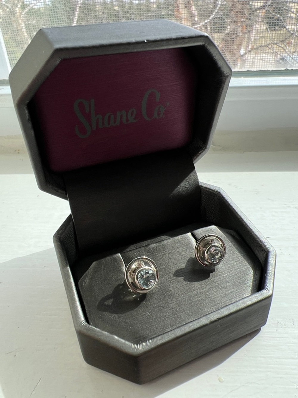 Shane Co. Aquamarine Stone Bezel Stud Earrings - Silver